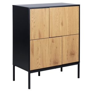 ACT NORDIC Seaford Skänk - Naturpapper, Vildek och Svart MDF / Metall, med 4 Luckor