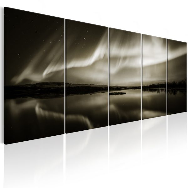 ARTGEIST Lake in Sepia I - Norrsken i svartvitt tryckt på duk - Flera storlekar 200x80