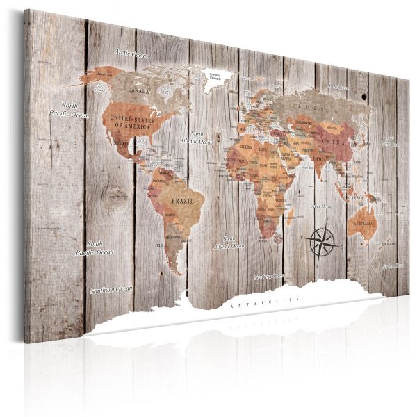 ARTGEIST World Map: Wooden Stories - Färgglad världskarta på trä tryckt på duk - Flera storlekar 90x6