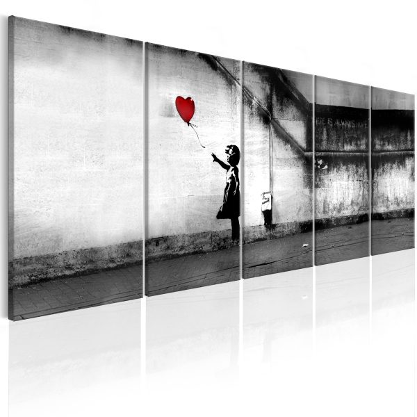 ARTGEIST bild tryckt på duk - Banksy: Runaway Balloon, 5-delad - Flera storlekar 200x80