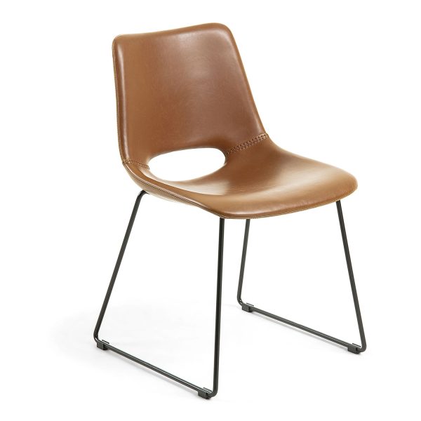 LAFORMA Ziggy matbordsstol - ljusbrun PU och svart stål