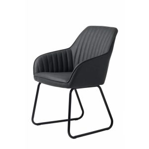 UNIQUE FURNITURE Brooks Matstol, med Armstöd - Mörkgrå PU och Svart Metall