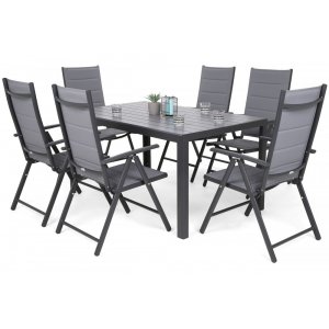 Utematgrupp Ibiza bord 150cm + 6 stolar - Grå/mörkgrå