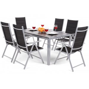 Utematgrupp Ibiza bord 150cm + 6 stolar - Silver/svart