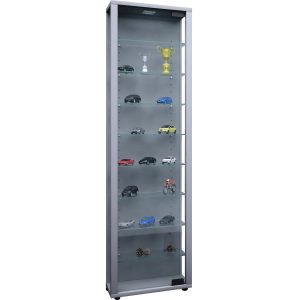 VCM NORDIC Edana Maxi skåp med LED, med 1 dörrar och 8 hyllplan - glas och grått trä