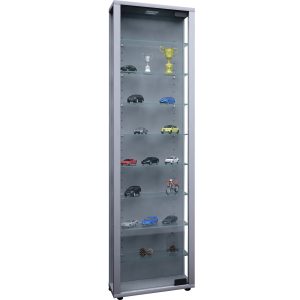 VCM NORDIC Edana Maxi skåp utan LED, med 1 lucka och 8 hyllplan - glas och grått trä