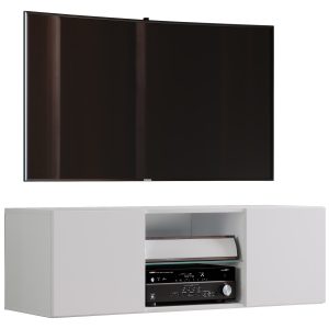 VCM NORDIC Jusa 115 TV väggskåp, med 2 dörrar och 1 hylla - glas och vitt trä
