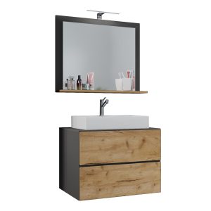 VCM NORDIC Lendas M badrumsmöbler set - spegelglas, keramik och antracitgrå och naturlig melamin