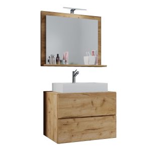 VCM NORDIC Lendas M badrumsmöbler set - spegelglas, keramik och naturlig melamin