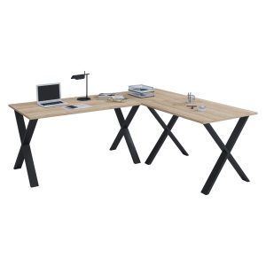 VCM NORDIC Lona X-feet hörnskrivbord - natur trä och svart metall