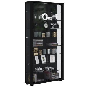 VCM NORDIC Lumo Maxi skåp utan LED, med 2 luckor och 8 hyllplan - glas och svart trä