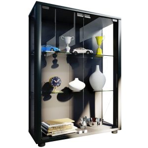 VCM NORDIC Sintalo skåp med LED, med 2 luckor och 2 hyllplan - glas och svart trä