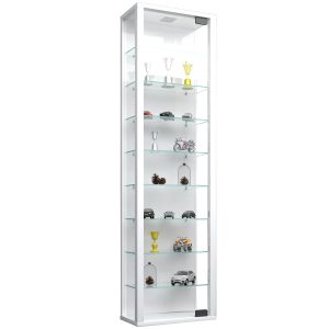 VCM NORDIC Stano Maxi skåp med LED, med 1 lucka och 8 hyllplan - glas och vitt trä