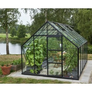 Växthus Universal - Svart med härdat glas 9,9 m²